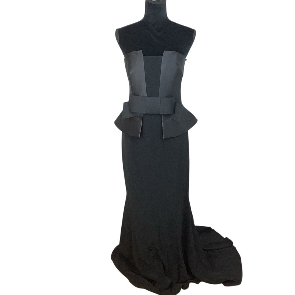 WYNE CLARK STRAPLESS PEPLUM TRUMPET EVENING GOWN DRESS